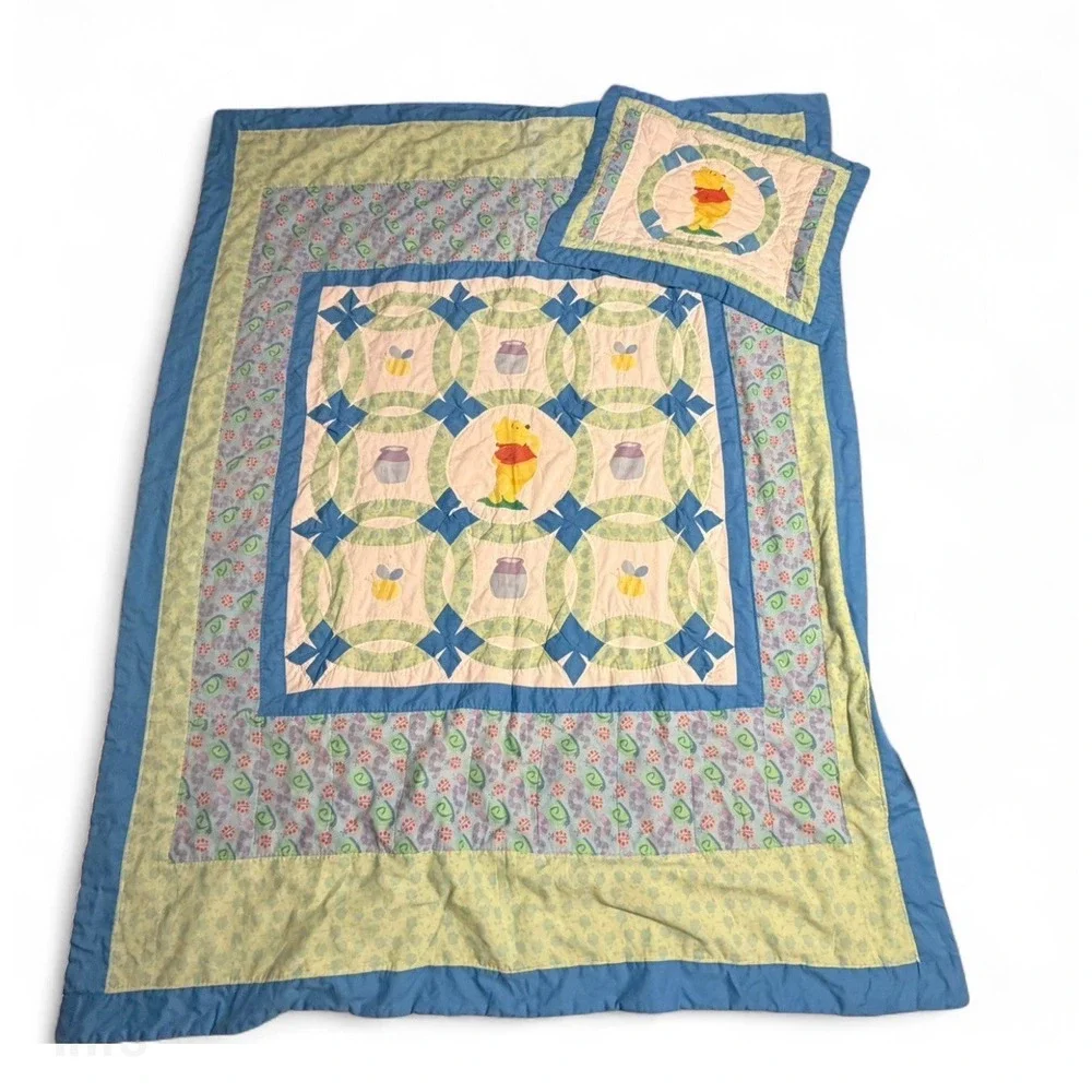 Disney Winnie the Pooh Quilt Full‎ Size Bedding Blue Hunny Bee Ladybug Sham